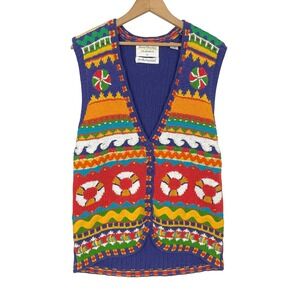 VTG Marisa Christina Novelty Sailing Sweater Womens Vest S Cruise Maximalist 90s